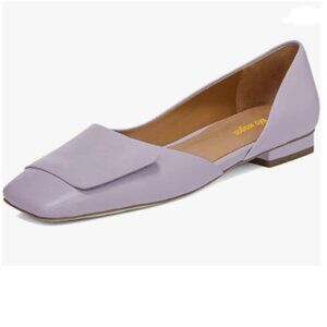 Wo Wagas Lavender Side Cut Ballet Flat Block Low Heel Square Toe Slip On Pump